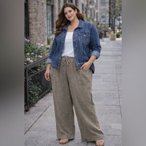Pure Jill Linen blend drawstring waist pull on straight leg pants pat XL